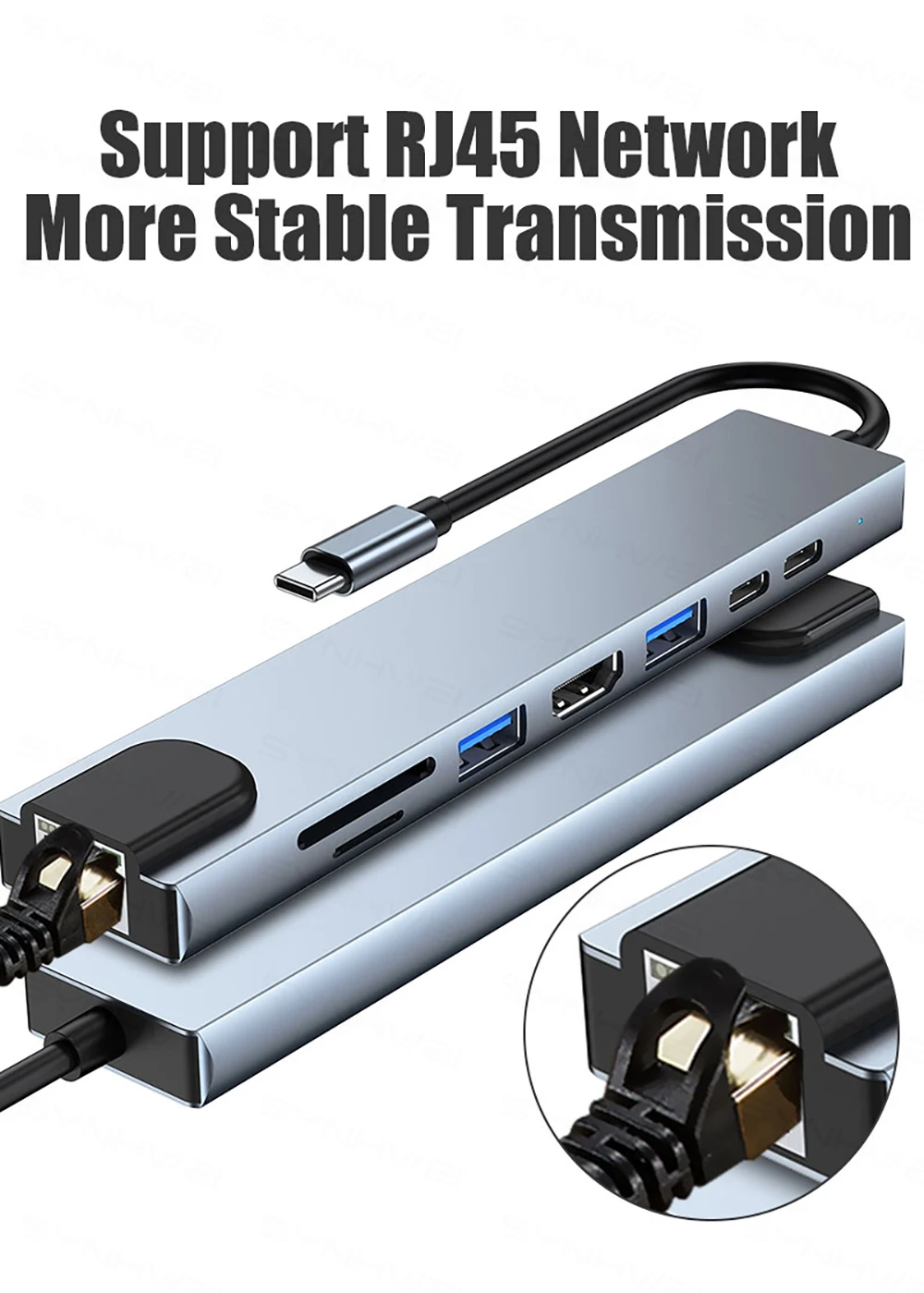 8 w 1 USB 3,0 Hub do laptopa Adapter komputer stancjonarny PD Charge 8 portów stacja dokująca RJ45 HDMI TF/karta SD Notebook typu C Splitter