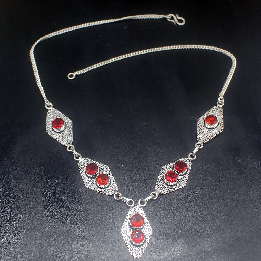 

Gemstonefactory Jewelry Big Promotion Unique 925 Silver Fashion Vintage Red Garnet Women Chain Necklace 50cm 202101550