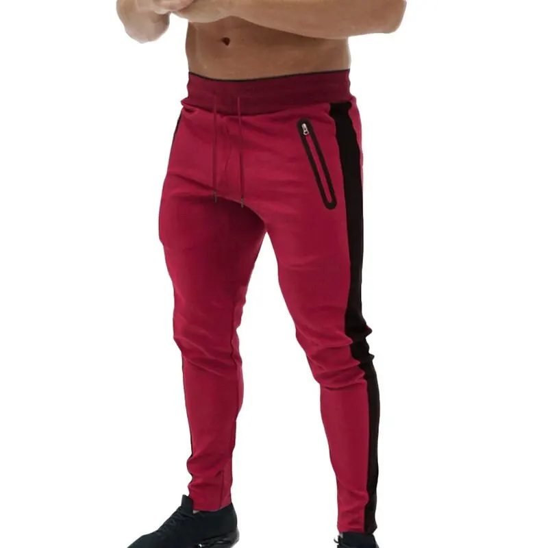 Mens Adjustable Waist Joggers Pants GYM Stripe Activewear Sports Casual Trousers
