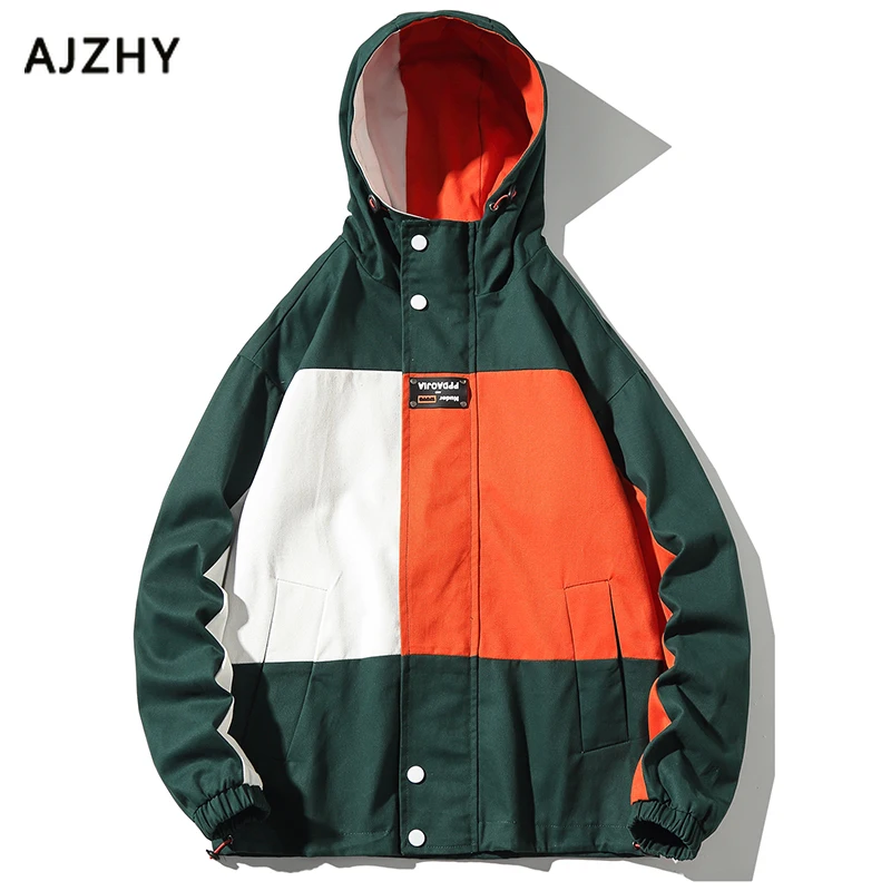 

2019 Streetwear Men Hip Hop Jacket Windbreaker Retro Vintage Color Block Harajuku Hoodie Jacket Coats Zipper Hooded Track Jacket