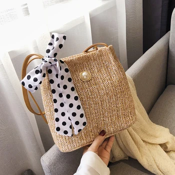 

New Collection Korean Style Casual Grass Woven Bag For Female Simple All-match Lace Handbag Fashionable Shoulder Bag With Bow