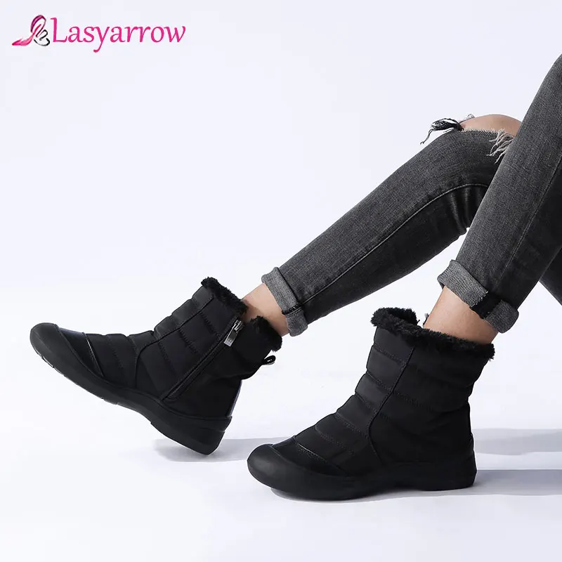 Lasyarrow/размер 36-41; Модные ботильоны; женские зимние ботинки на молнии с круглым носком; повседневные теплые плюшевые зимние ботинки; Новинка года