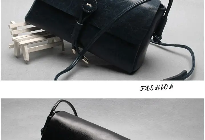New Korean Version of Oil Wax Cowhide Small Square Bag Retro Leather Simple Women's Single Shoulder Bag