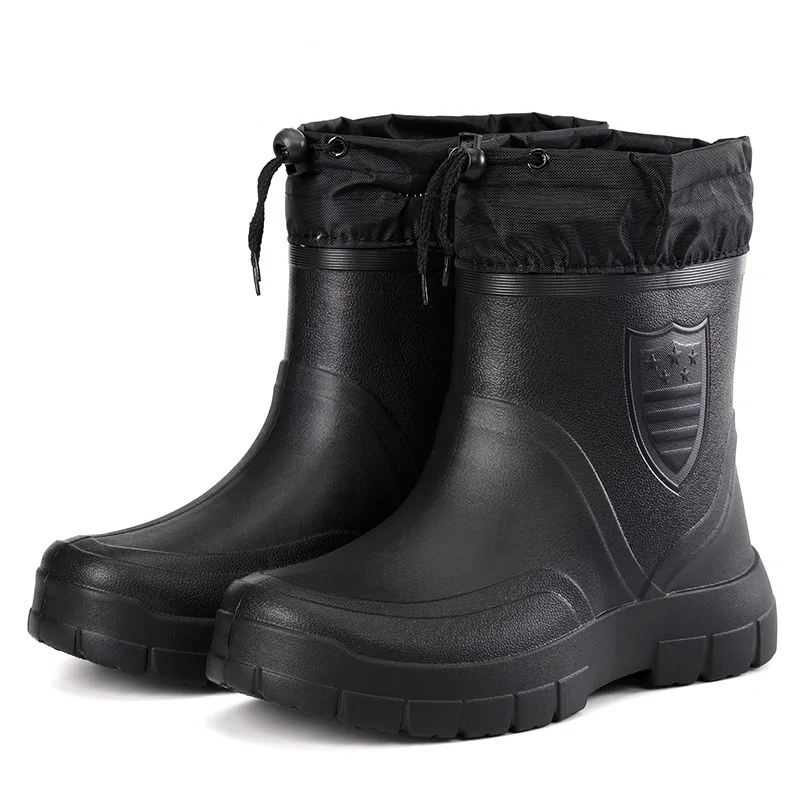 Winter Mens Rain Boots Plush Warm Mens Snow Boots Work Boots Waterproof Fishing Wellies Winter Boots Mens Motorcycle Boots