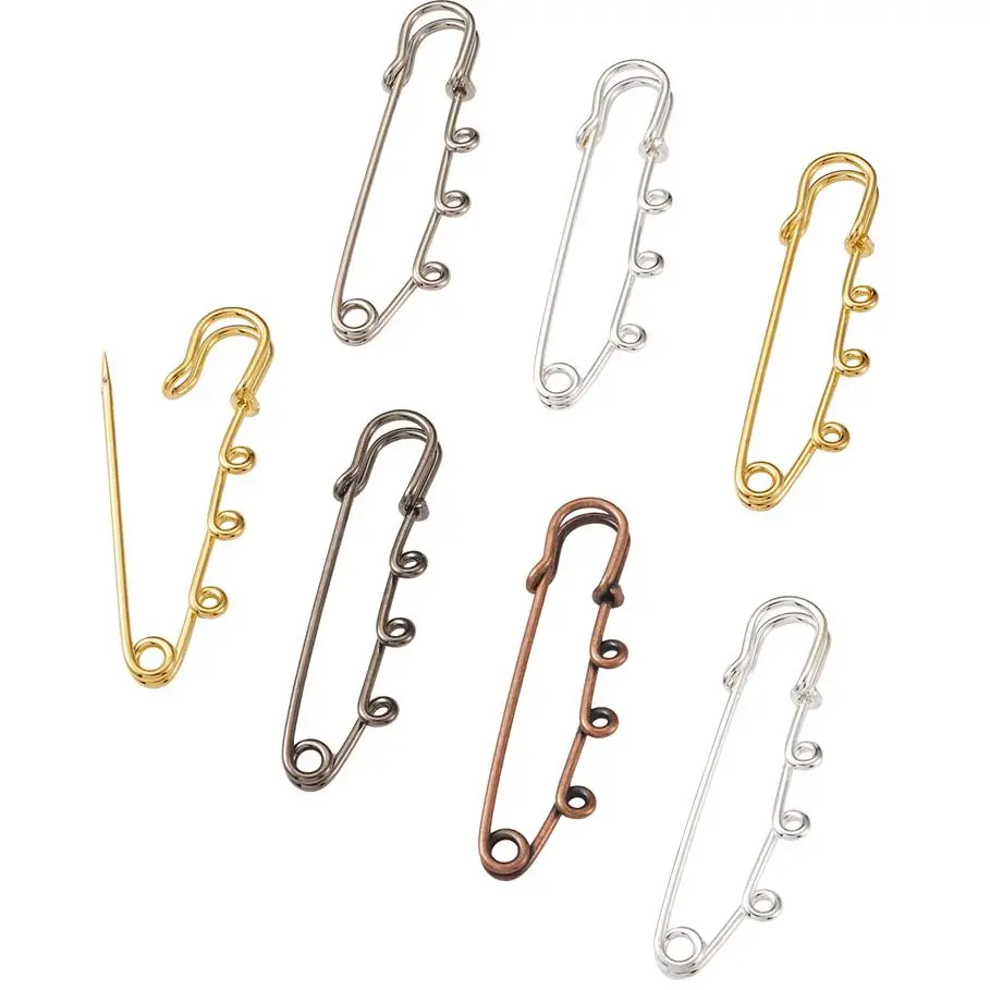

50pcs Iron Safety Brooch Pins Findings 3 Loops Brooch Safety Pins for Jewelry Making Needlework Accessories DIY Crafts 52x15mm