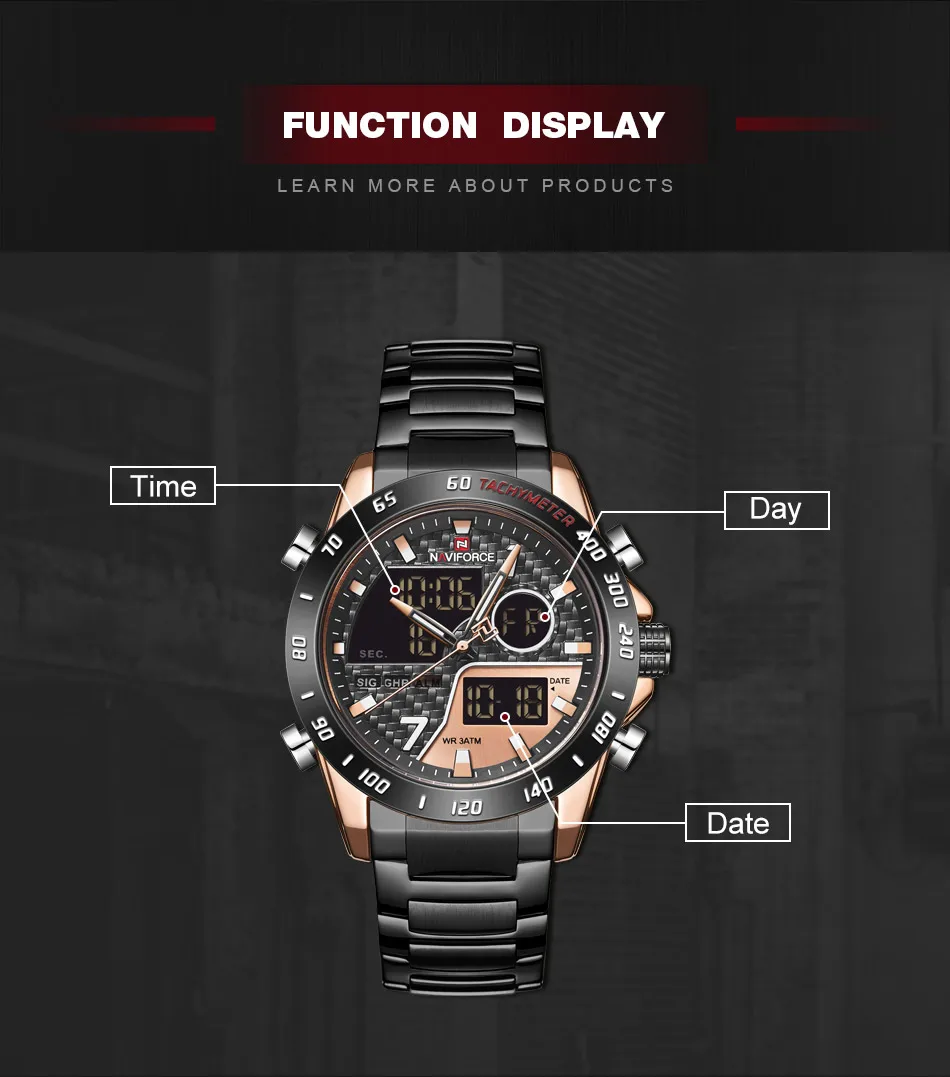 Top Luxury Brand NAVIFORCE Men Watches Military Digital Sport wristwatch Mens Waterproof Stainless Steel Clock Relogio Masculino
