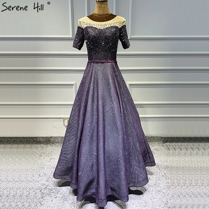Dubai Purple Short Sleeveless A Line Evening Dresses 2021 Real Photo O Neck Formal Dress Serene 