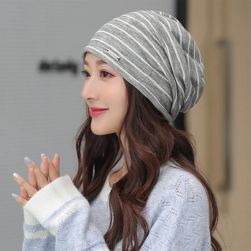 

Korean-style Iron Mark Lettered Stripes Versatile Casual Knitted Hat Women's Autumn And Winter Warm Set of Head Cap Fashion Wool