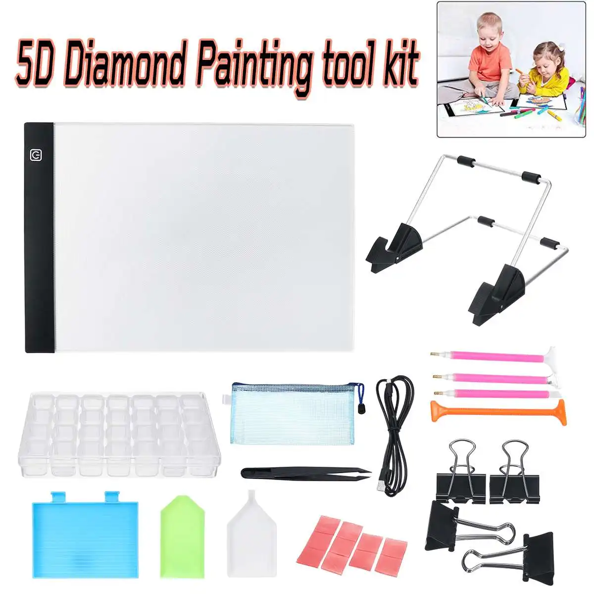 

27PCS Professional A4 LED Light Tablet Pad Dimmable Diamond Painting Tools Kit for Diamond Embroidery Painting Cross Stitch Kits