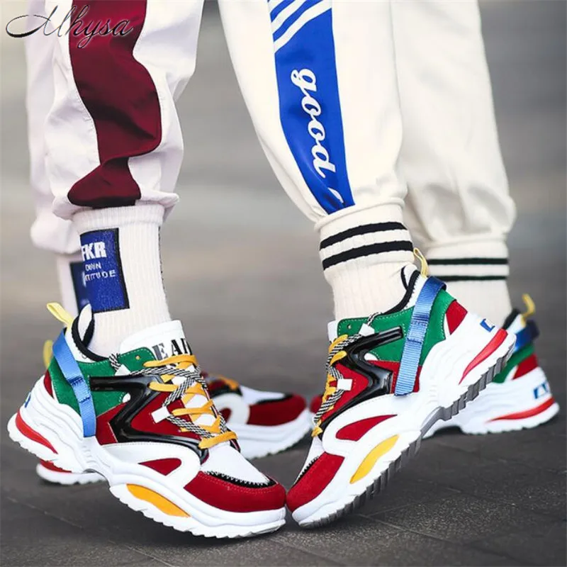 

2019 New Spring Autumn Men's Fashion Wild Lace-up Slip Mixed Color Breathable Light Male Shoes Sneakers Casual Shoes L018