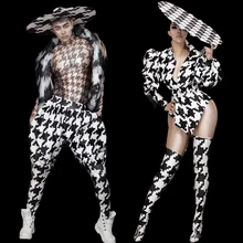 Карнавальный наряд вечерние костюмы в стиле джаз для женщин певица Зебра рисунок в полоску трико для сцены Мужская одежда для мероприятий DT1554