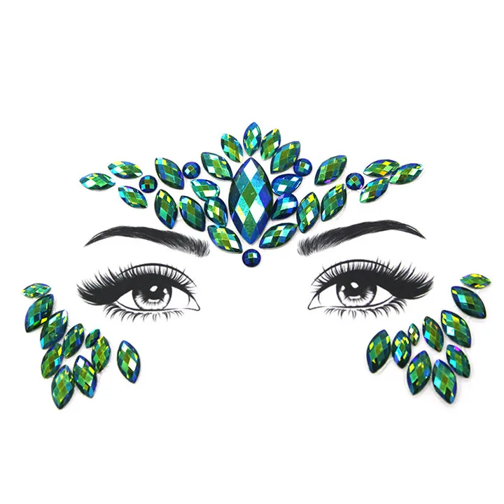 7  Party Decoration Face Stickers Acrylic Crystal Resin Drill Stick Brow Angle Self-Adhesive Backing Face DIY Phone Case Stickers