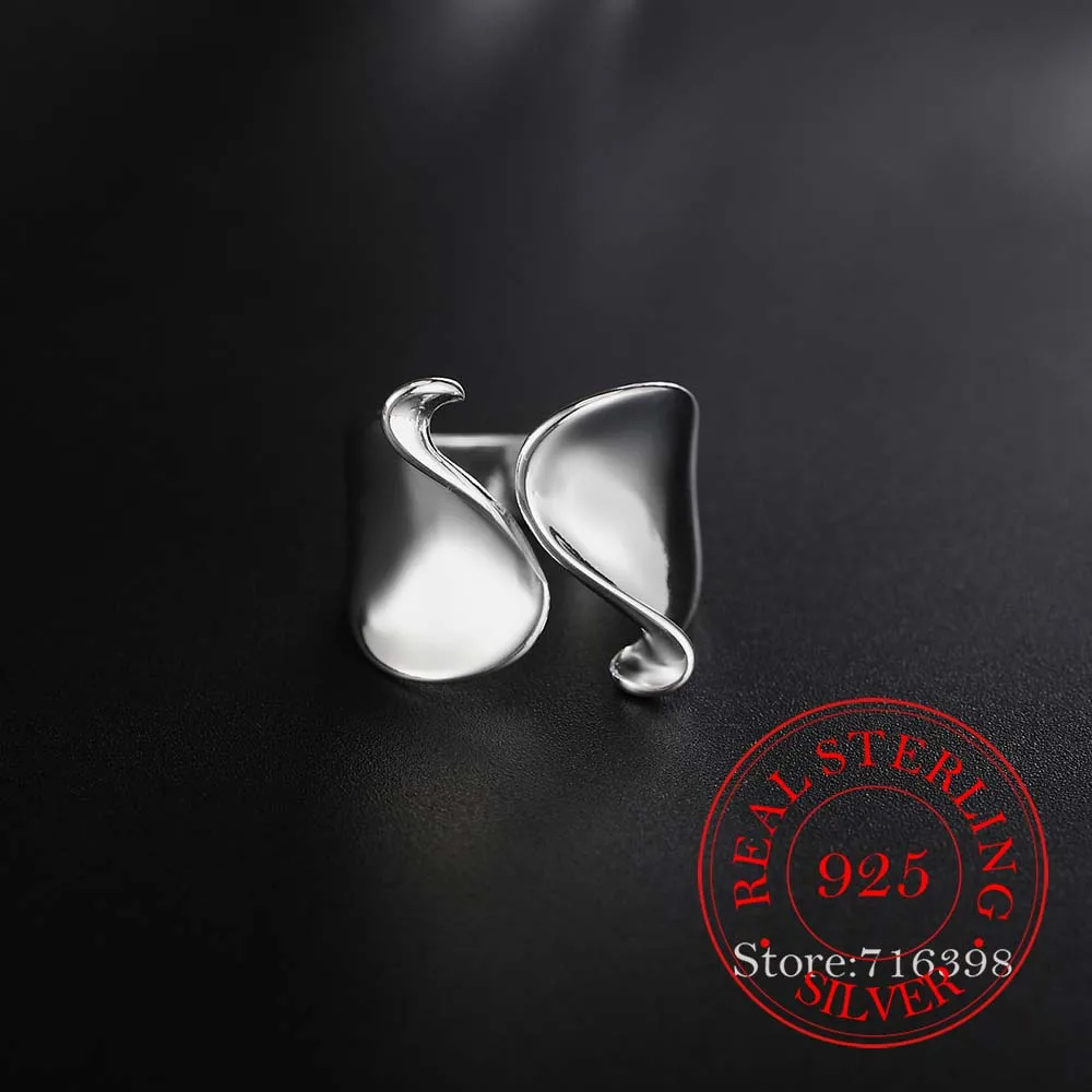925 Sterling Silver Unique Design Smooth Ring for Women Jewelry Beautiful Finger Adjustable Open Ring for Party Birthday Gift