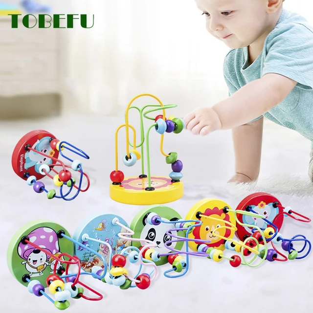 TOBEFU Boy Girls Montessori Wooden Toys Circles Bead Wire Maze Roller Coaster Educational Wood Puzzles Toddler for Educational 2