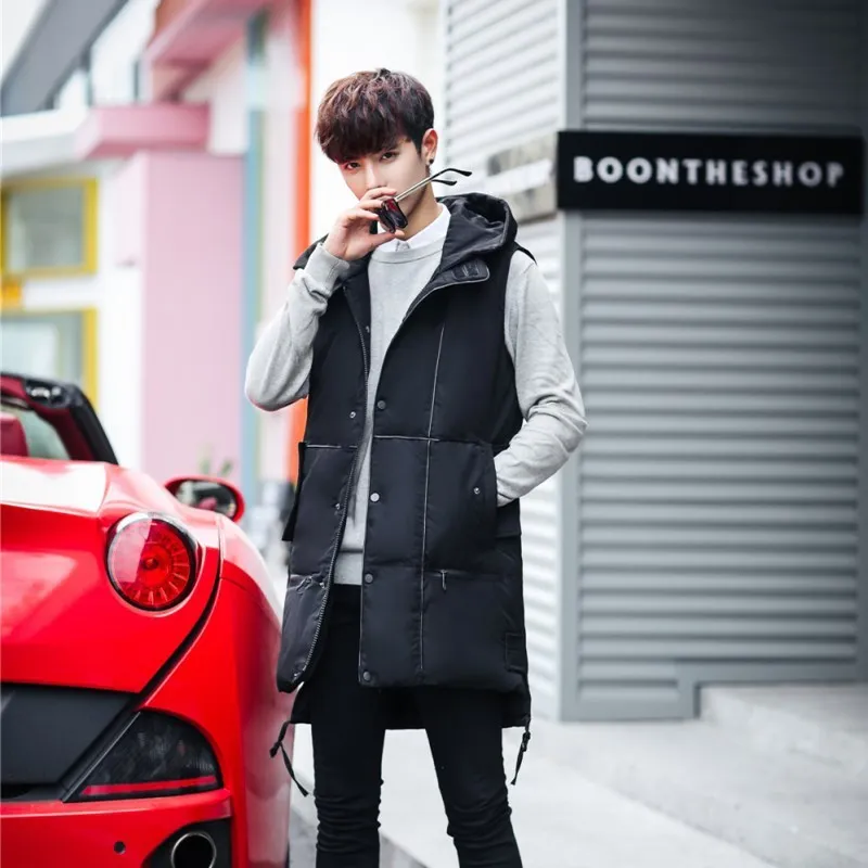 

Men's Long Sleeveless Jackets Winter Autumn White Duck Male Big Hooded Down Vest Mens Waistcoat Outerwear VT-91872