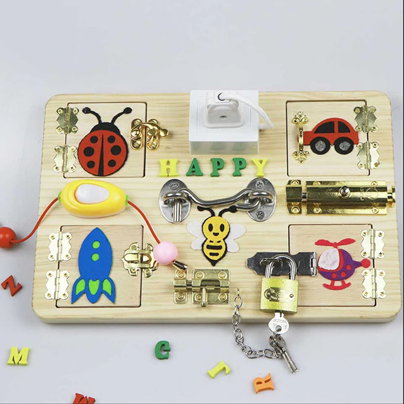 

Montessori Unlocking Toy Children Busy Board Buckle Training Sensory Game For Kids Learning Basic Life Skills Teaching Toy Gifts