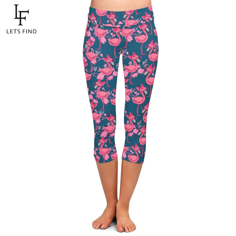 LETSFIND Summer New 3D Hand Drawn Cute Pink Flamingo Print Women Capri Leggings High Waist Plus Size Soft Fitness Leggings LETSFIND Summer New 3D Hand Drawn Cute Pink Flamingo Print Women Capri Leggings High Waist Plus Size Soft Fitness Leggings