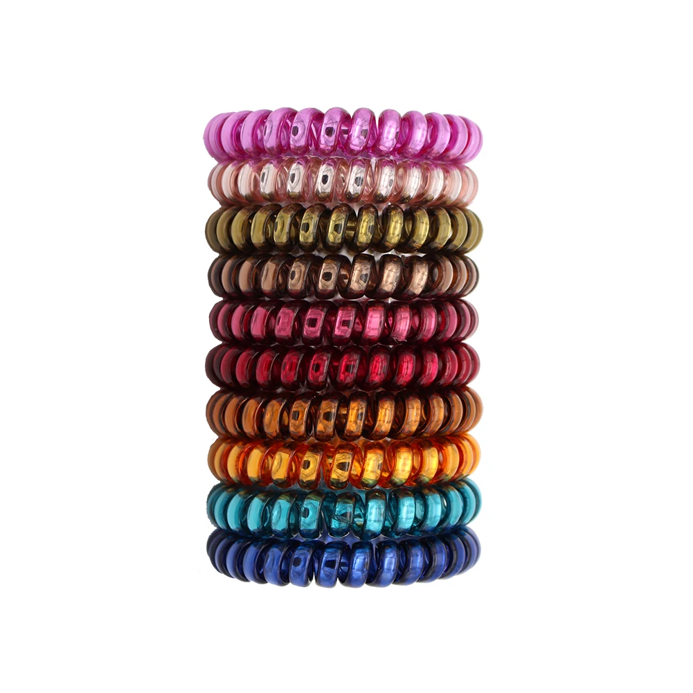 10pcs Top Fashion Ice Cream Colorful Spiral Spin Screw Telephone Wire Hair Ties Pearly Premium Plastic Rubbers Ponytails