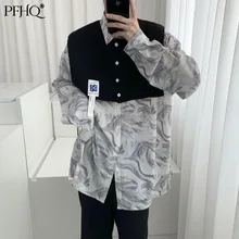 PFHQ – chemise ample à revers de couleur assortie pour hommes, châle en tricot détachable, deux pièces, printemps et automne, 21E4307, 2021