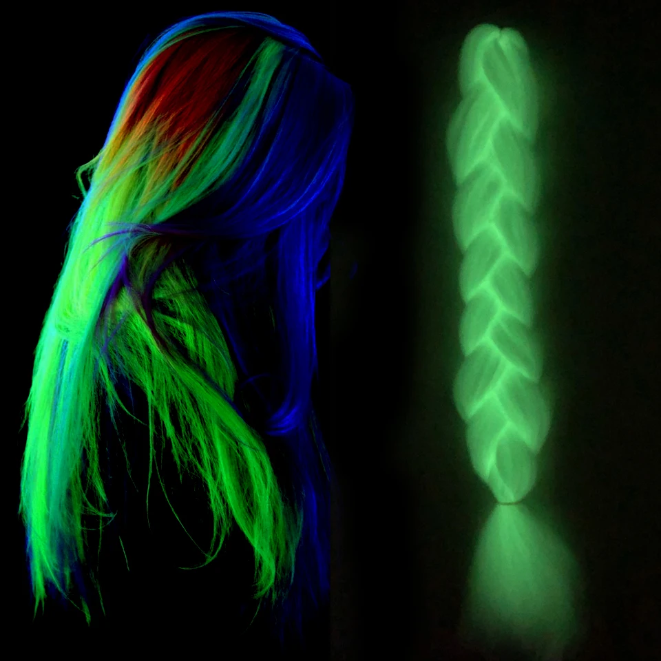 

Spring Sunshine Neon Glowing Hair Florescent Light Braiding Hair Synthetic Jumbo Braids Shining Hair in the Darkness 24inch 100g