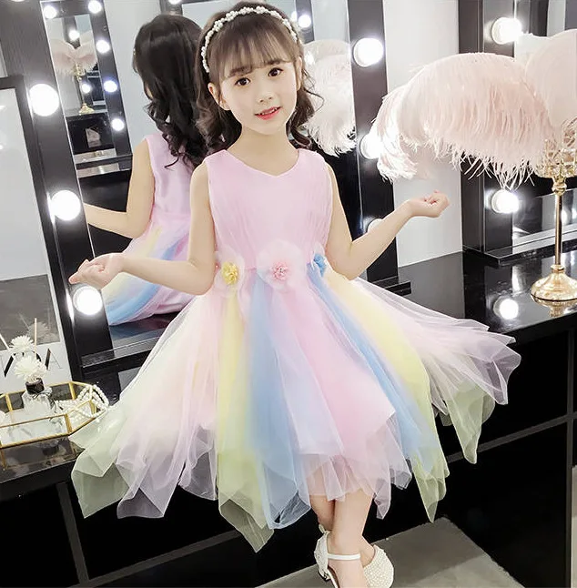 

Girls Dress 2019 New Style Children Korean-style Western Style Summer Wear Big Boy GIRL'S Online Celebrity Mesh Dress Princess S