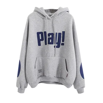 

Streetwear Autumn New Female Plus Size Top Loose Letter Hooded Pullover Plus Velvet Long-sleeved Padded Women Sweatshirt