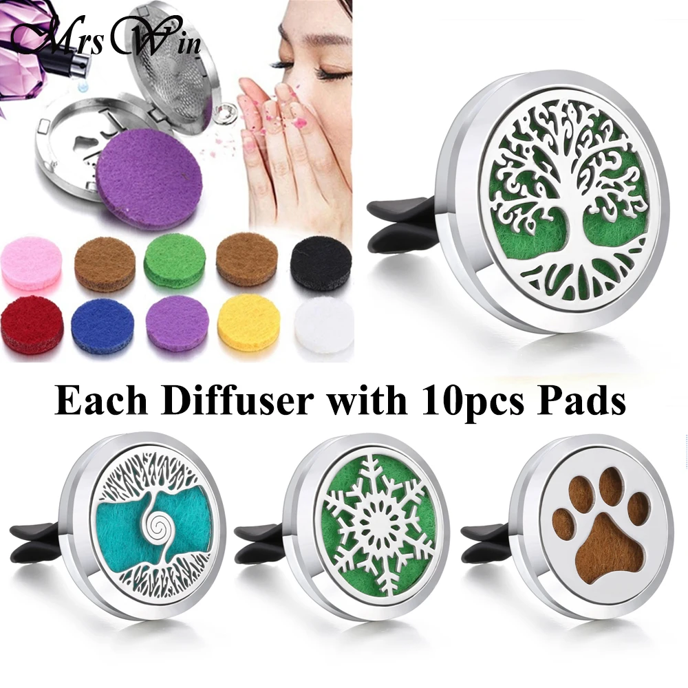 

New Tree of Life Car Perfime Diffuser Clip Lockt Pendant Necklace 316L Stainless Steel Snowflake Aromatherapy Diffuser Jewelry