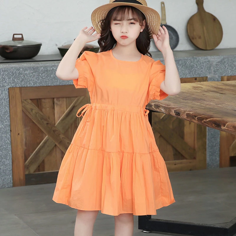 4 15歳の女の子のためのプリンセスドレス コットン オレンジ パープル パフスリーブ 子供服 新しい夏のコレクション21 ドレス Aliexpress