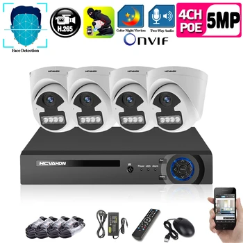 

HCVAHDN 5MP 4CH POE Camera full Color Night Human/Face Detection Two-way Audio Ai IP Camera indoor Security Video Surveillance