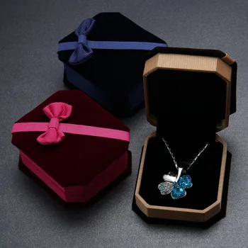 

Elegant Beautifully Jewelry Gift Box Necklace Ring Earrings Display Storage Case Fashion Bowknot Velvet Jewelry Box Square