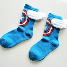 Детские носки с героями мультфильма «Капитан Америка», «Марвел», «супергерой», «Крылья», хлопковые теплые забавные носки для малышей, Повседневная модная зимняя одежда, Skarpetki