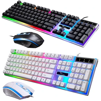 

NEW Keyboard Mouse Combo Led Colorful Fingerboard Keyboard Gaming Mouse Backlit LED+adjustable dpi Gaming Mouse Breathing Light