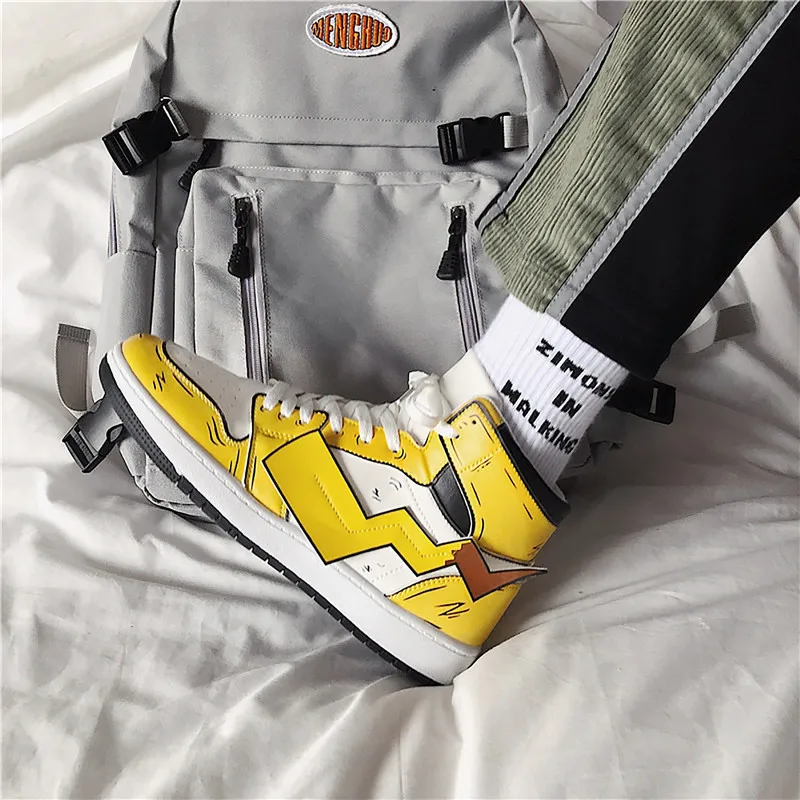 

High-top Board Shoe Men's Korean-style Trend Versatile Pikachu Air Force One Joint Trendy Shoes AJ1 Autumn & Winter INS Hong Kon