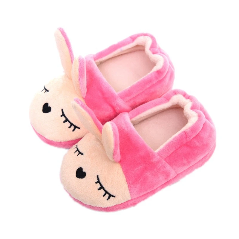 Тапочки для маленьких девочек; тапочки для малышей; зимняя плюшевая теплая Домашняя обувь для детей с героями мультфильмов; Детская домашняя обувь; обувь для щенка, кролика, панды, кота - Цвет: Pink 1