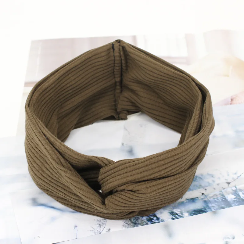 Fashion Big Bow Headband For Women Girls Hair Accessories Solid Turban Elastic Hair Bands Winter Knit Headwrap Hair Bows - Цвет: B65 army green