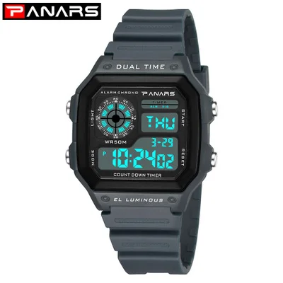Gray PANARS новые модные спортивные часы для мальчиков многофункциональный светодиодный цифровые часы мужские часы Водонепроницаемый наручные часы Relogio цифровые часы - Цвет: Gray