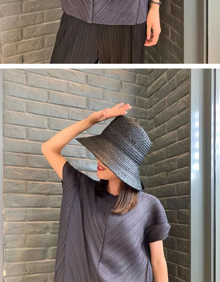 Changpleat новые женские футболки Топ Miyak плиссированный модный дизайн свободный v-образный вырез корейский стиль короткий рукав женская футболка Tide