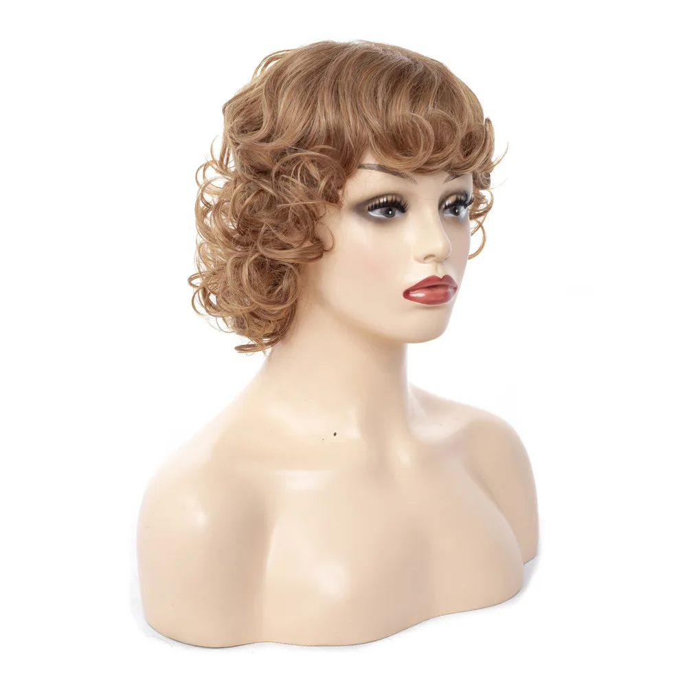 LIHUI Women's Short Hair Synthetic Wig Curled bangs Brown Party Stage play Wigs for everyday use