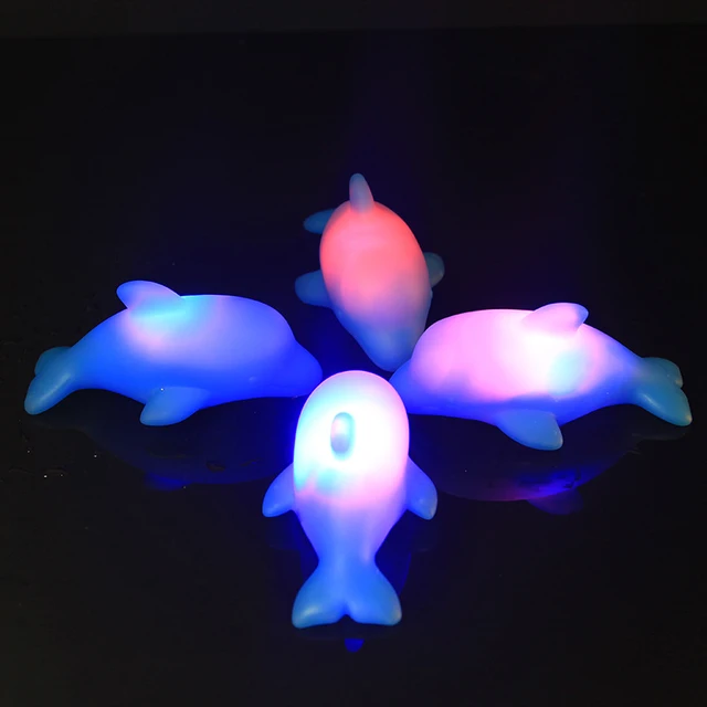 Baby Dolphin Bath Toys Kids Led Lighting Up Water Floating Toy Glowing Beach Toys for Children Luminous Swim Rubber Ducks Toys 1