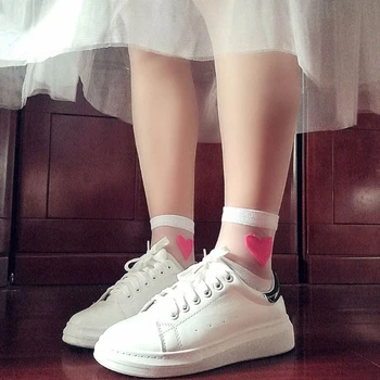 

Summer Love Heart Ankle Socks Women Girl Transparent Lace Cotton Casual Elastic CORD