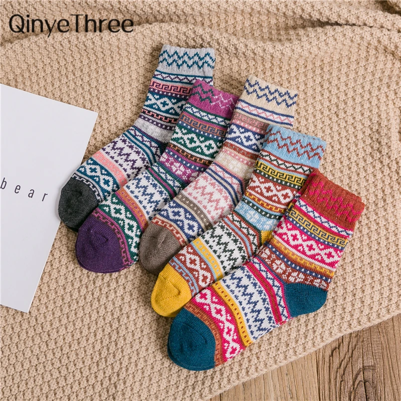 

men's soft warm cashmere novelty funny crew geometric striped thicken wool winter socks Christmas gift dropship