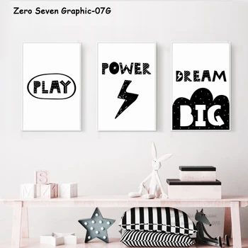 

Canvas Painting Black And White Cartoon Motivational Phrase Be Brave Dream Big Wall Art Pictures For Children Room Decoration