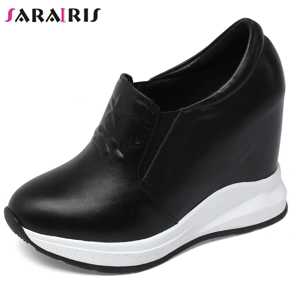 

SARAIRIS Female Fashion Genuine Leather Platform Sneakers High Height Increasing Pumps Women Spring New slip-on Shoes Woman