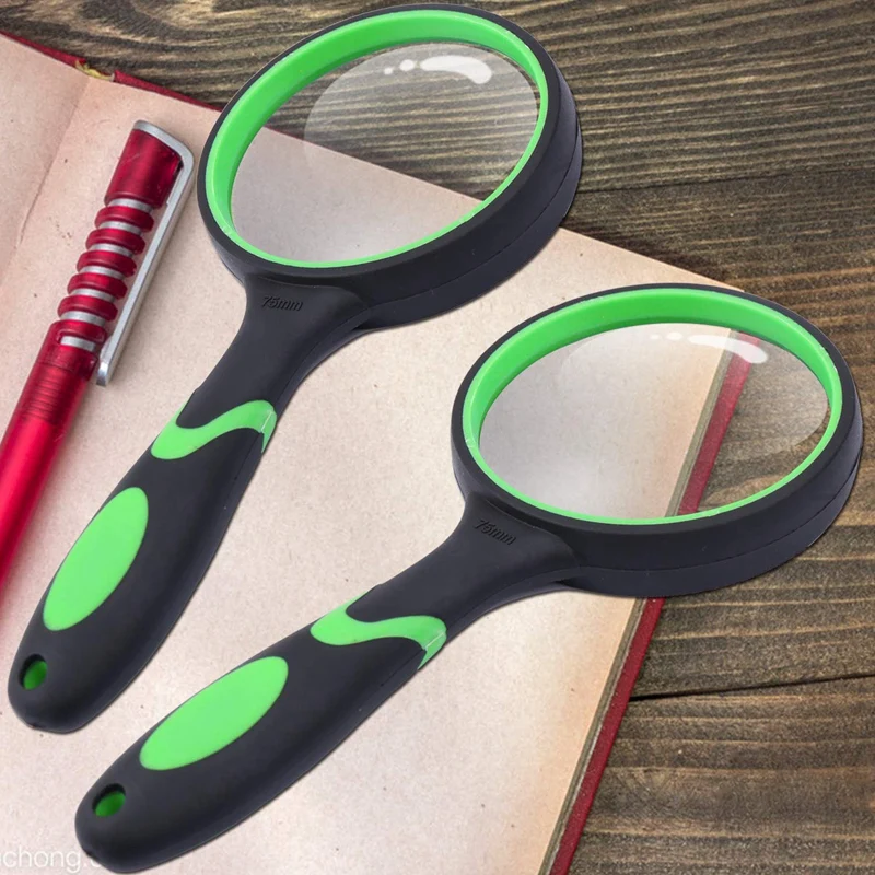 New-2Pcs Non-Slip Soft Handle 75Mm 10X Magnifying Glass, Hand-Held Reading Magnifier, Thick Rubber Frame, for Newspaper Reading