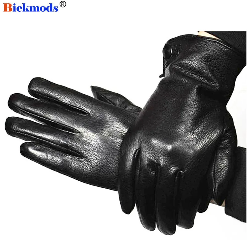 Deerskin Gloves Men's Leather Straight Style Thick Imitation Rabbit Hair Lining Autumn and Winter Cold Warm Outdoor Riding