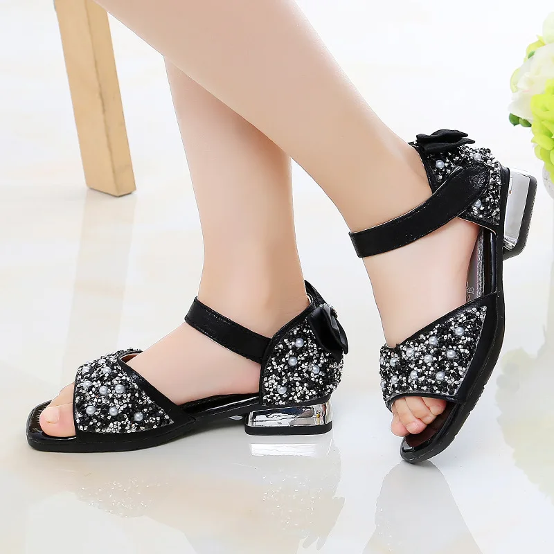 

Fashion Crystal Bow Children Silver Sport Sandals For 2022 Kids Girl Summer Princess Party Dance Wedges Shoes 3 8 9 11 12 Years