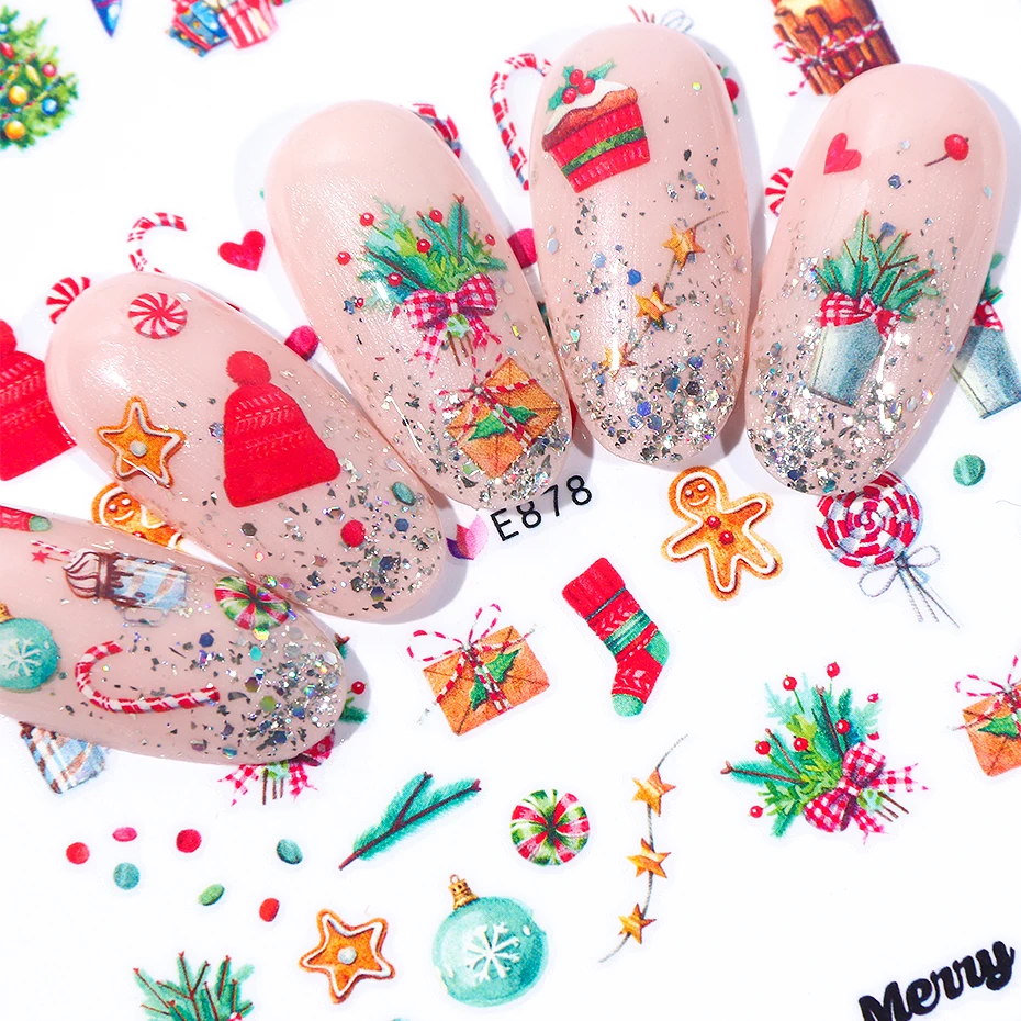 11 дизайнерских зимних рождественских наклеек для ногтей, смешанные снежинки, дерево, олень, буквы, 3D рождественские наклейки, слайдер для дизайна ногтей, декор BE1039
