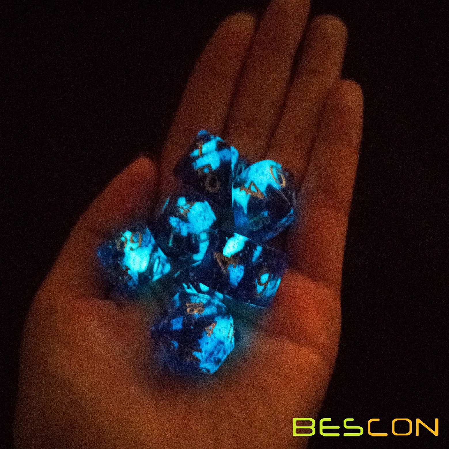 Bescon Super Glow in the Dark Glitter Polyhedral Dice Set DEEP SPACE, Luminous RPG Dice Set,Glowing Novelty DND Game