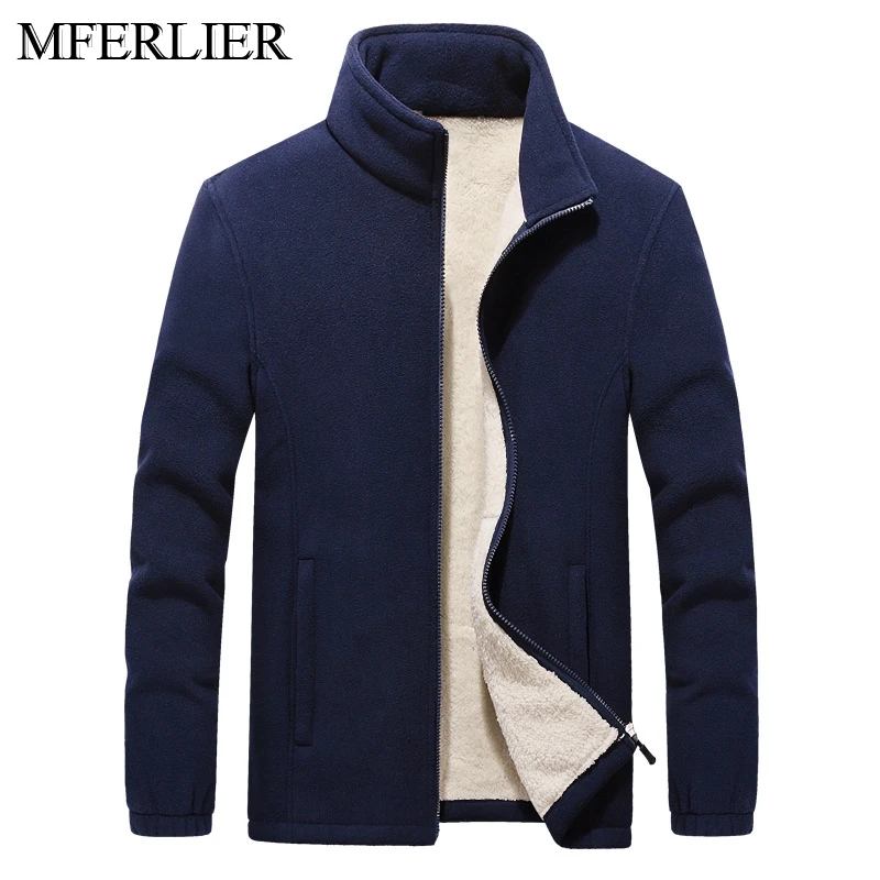 Весенне-зимние мужские куртки 5XL 6XL 7XL 8XL 9XL Бюст 150 см теплые однотонные флисовые мужские куртки 4 цвета - Цвет: Тёмно-синий