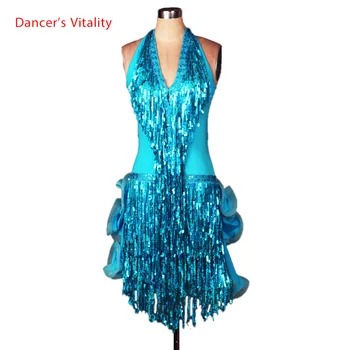 

Latin dance costume senior sexy Deep V belt sequins tassel latin dance dress women latin dance competition dresses 4 colors